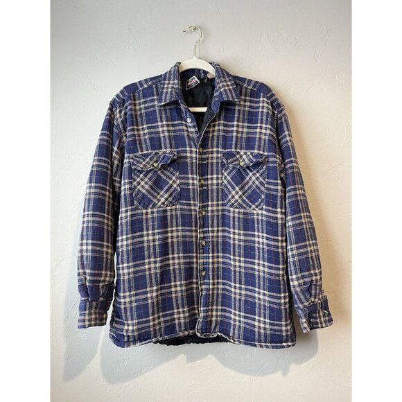 Vtg Flannel Plaid Jacket 90s North Crest Retro Charlie Blue Work Utility lined - Picture 1 of 11